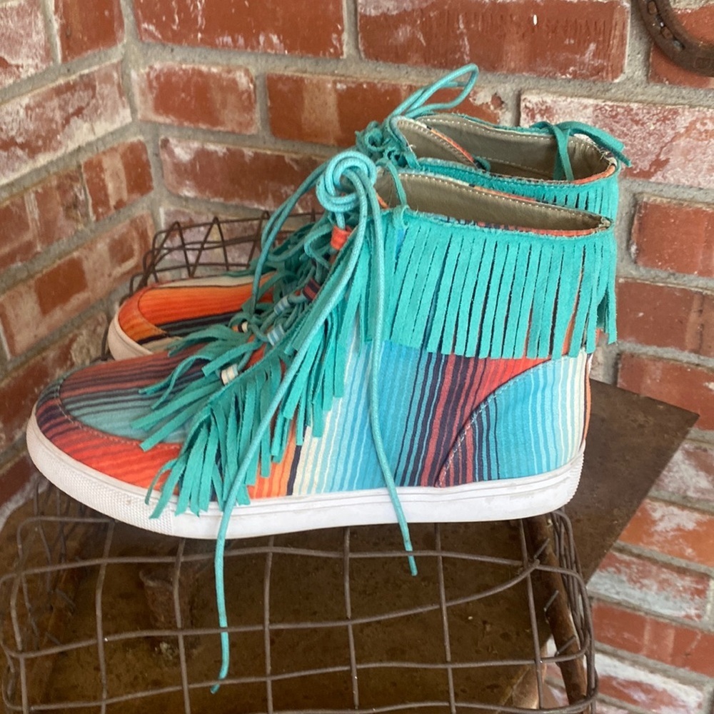 Crazy Train Shoes Serape Fringe High Top Sneakers size 9